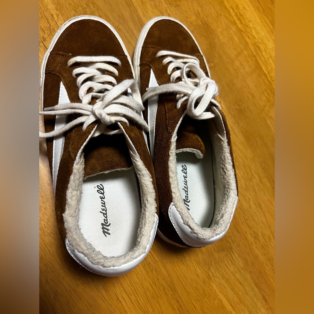 Madewell Tan and White Suede Sneakers